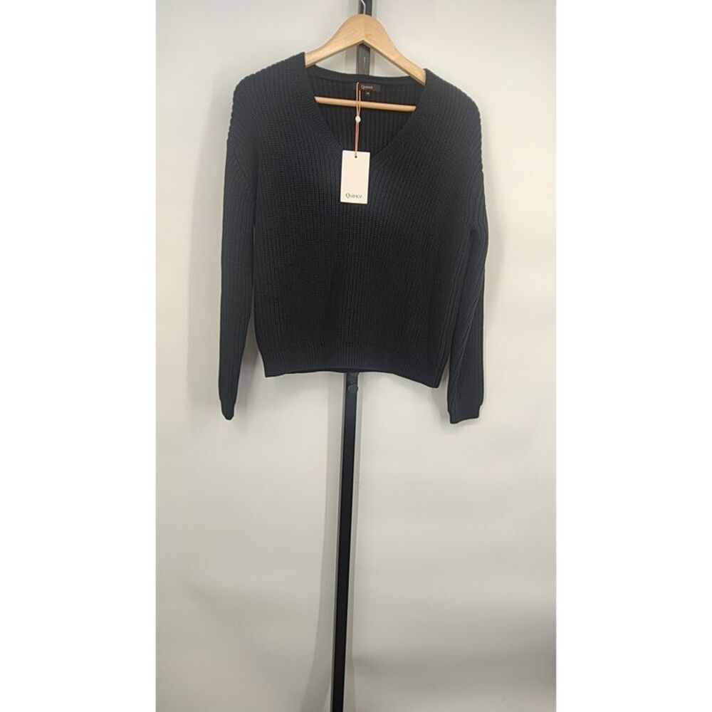 NWOT 100% Organic Cotton Fisherman V-Neck Sweater, black | XS